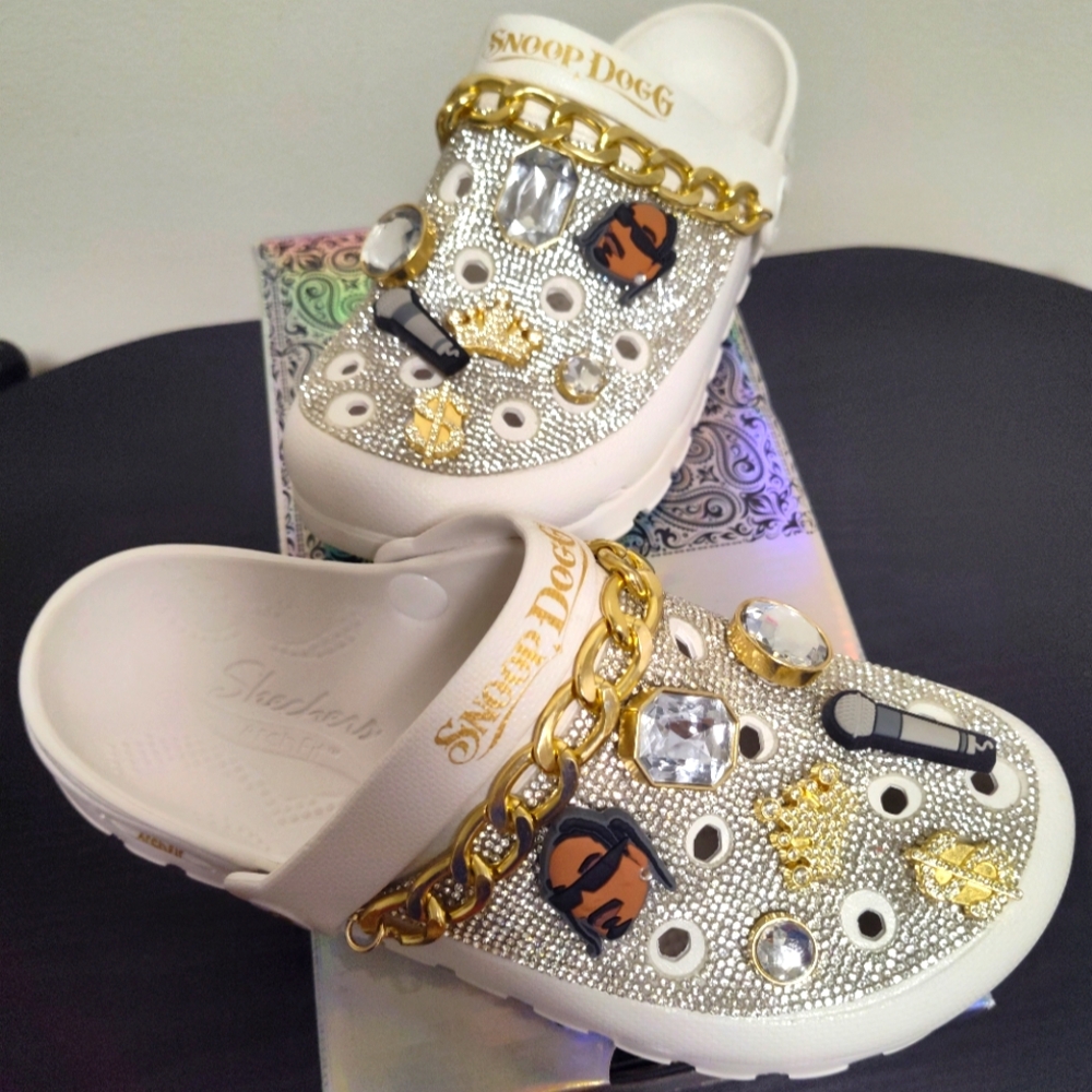 Skechers White and SnoopDogg Slip-Ons